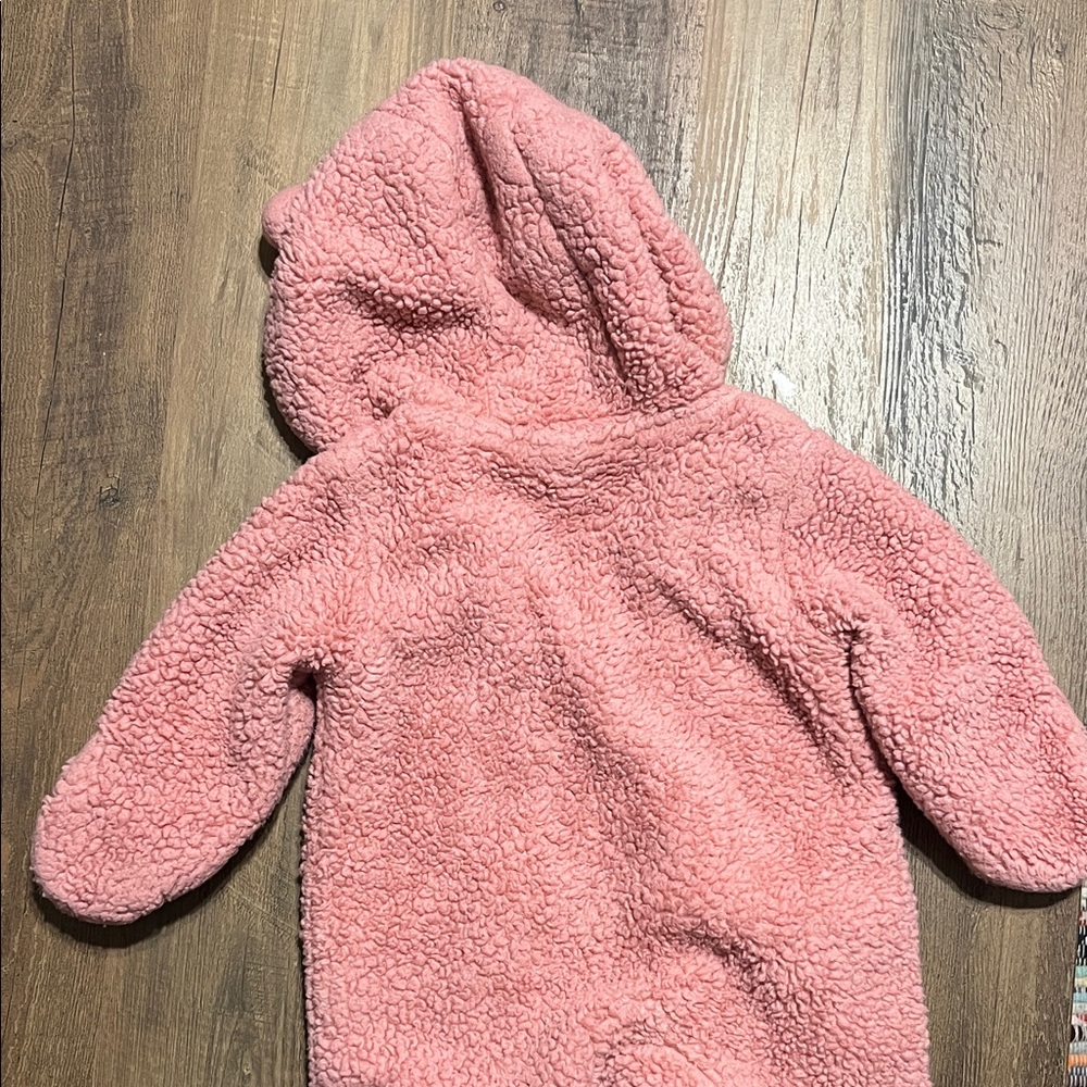 Cozy Pink Fuzzy Fleece Hooded Baby Zippy Footies 3m - Picture 3 of 4